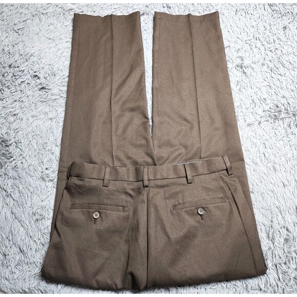 Haggar Golf Pants Mens 34x32 Cool 18 Brown Classic Fit Tan Chino‎ Dress Straight - Picture 4 of 10